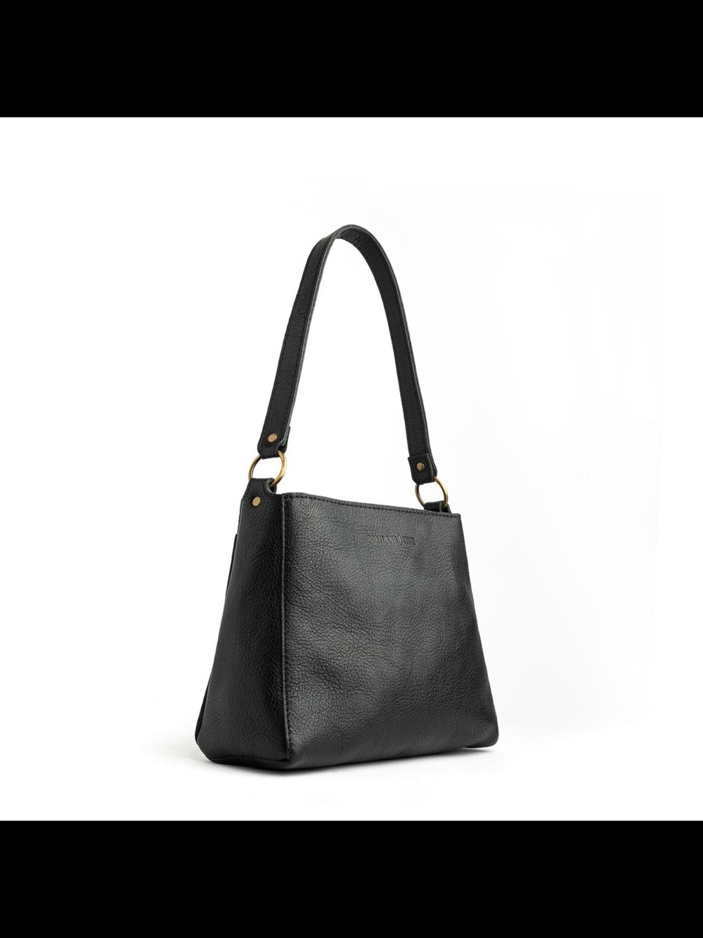Minimalist Black Leather Shoulder Bag with Brass Accents